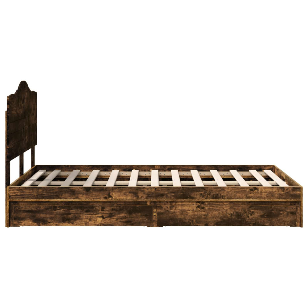 Produktbild för Förvaringssäng med låda Rökt ek 135 x 190 cm Konstruerat trä