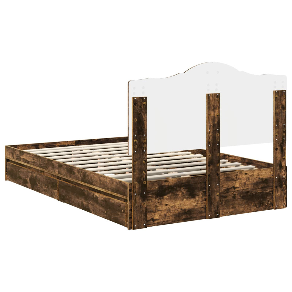 Produktbild för Förvaringssäng med låda Rökt ek 135 x 190 cm Konstruerat trä