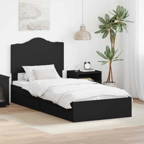 vidaXL Förvaringssäng med huvudgavel Svart 90 x 190 cm Konstruerat trä - Sängar & Sängramar