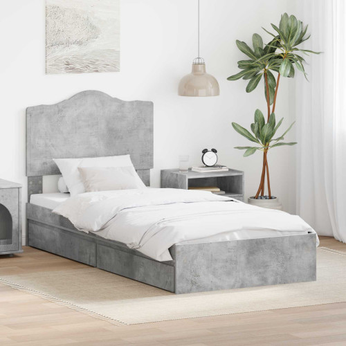 vidaXL Förvaringssäng med låda Betonggrå 90 x 190 cm Konstruerat trä - Sängar & Sängramar