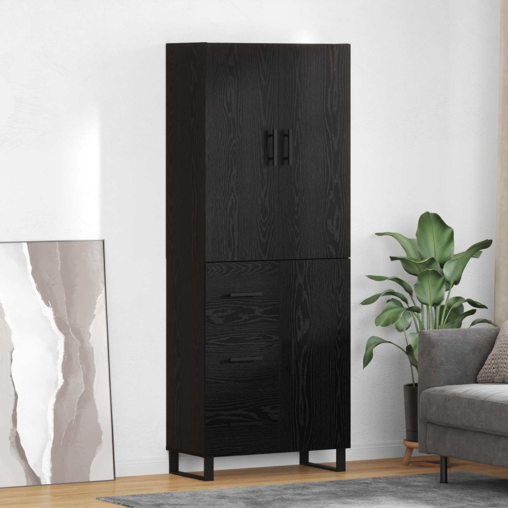 Produktbild för Skåp 2 pcs Svart Ek 69,5 x 34 x 180 cm Konstruerat trä och glas