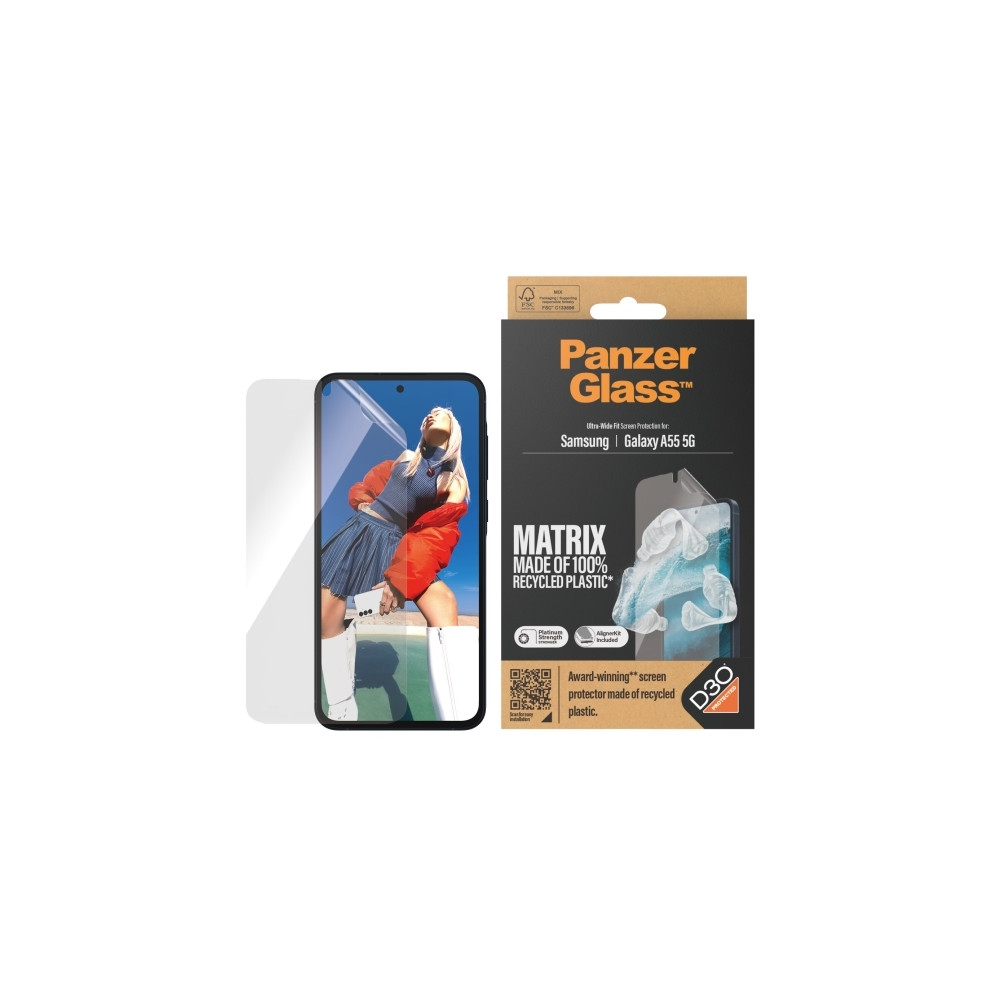 Produktbild för PanzerGlass Matrix - skärmskydd för mobiltelefon - ultrabred passning med AlignerKit