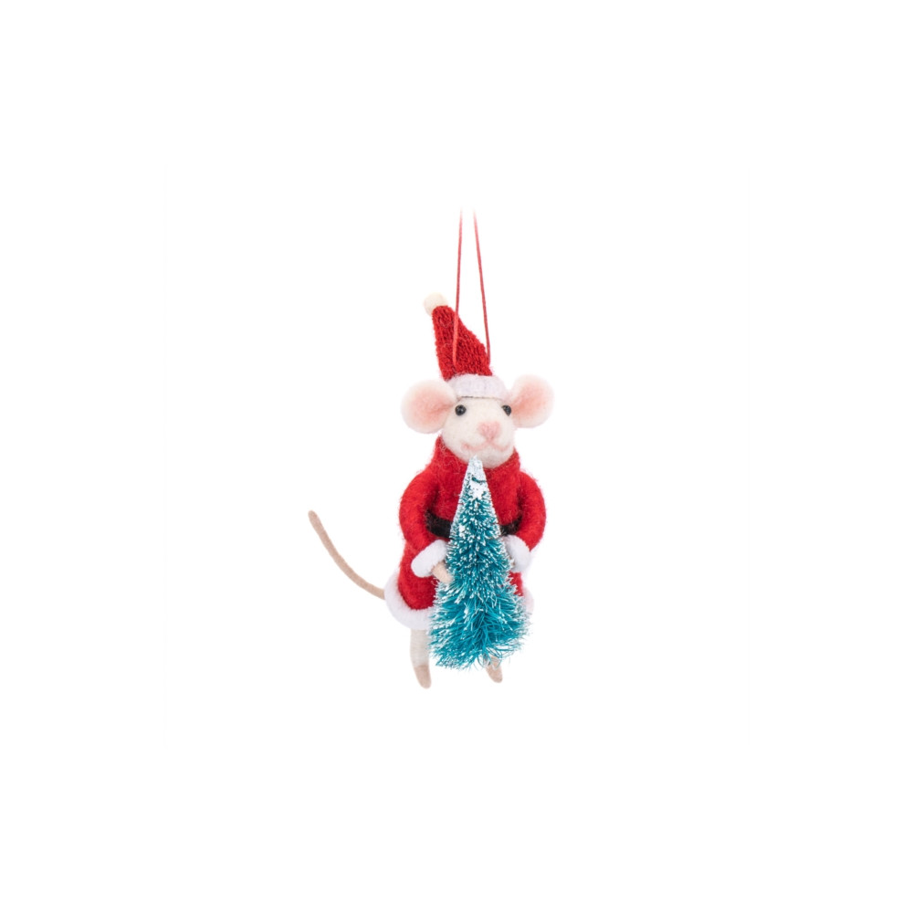 Produktbild för Santa Mouse with Tree Felt Decoration