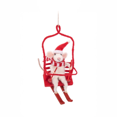 SASS & BELLE Mouse on a Ski Lift Felt Decoration