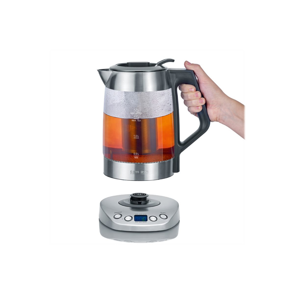 Produktbild för SEVERIN WK 3479 Deluxe - tebryggare/kittel - glass/brushed stainless steel/black
