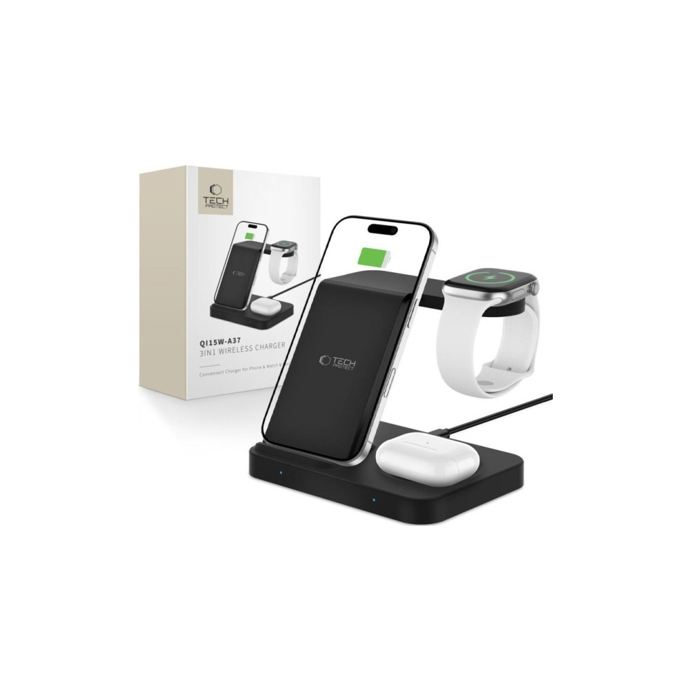 Produktbild för TECH-PROTECT QI15W-A37 3IN1 WIRELESS CHARGER FOR ANDROID & A...