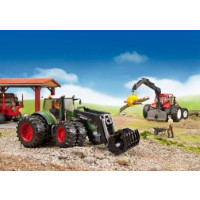 Produktbild för Bruder Forestry trailer with loading crane, 4 trunks and gra...