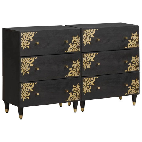 vidaXL Sideboard med låda 2 pcs Svart 60 x 33 x 75 cm Massivt mangoträ