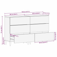 Produktbild för Sideboard med låda 2 pcs Svart 60 x 33 x 75 cm Massivt mangoträ