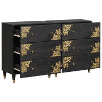 Produktbild för Sideboard med låda 2 pcs Svart 60 x 33 x 75 cm Massivt mangoträ