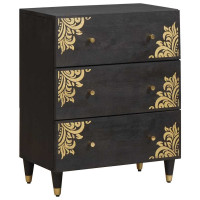 Produktbild för Sideboard med låda 2 pcs Svart 60 x 33 x 75 cm Massivt mangoträ