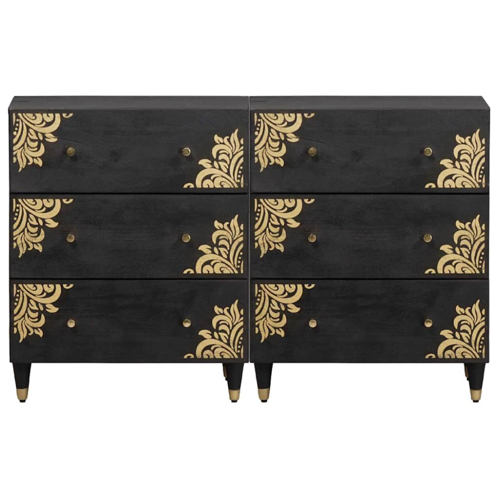 Produktbild för Sideboard med låda 2 pcs Svart 60 x 33 x 75 cm Massivt mangoträ