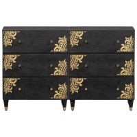 Produktbild för Sideboard med låda 2 pcs Svart 60 x 33 x 75 cm Massivt mangoträ