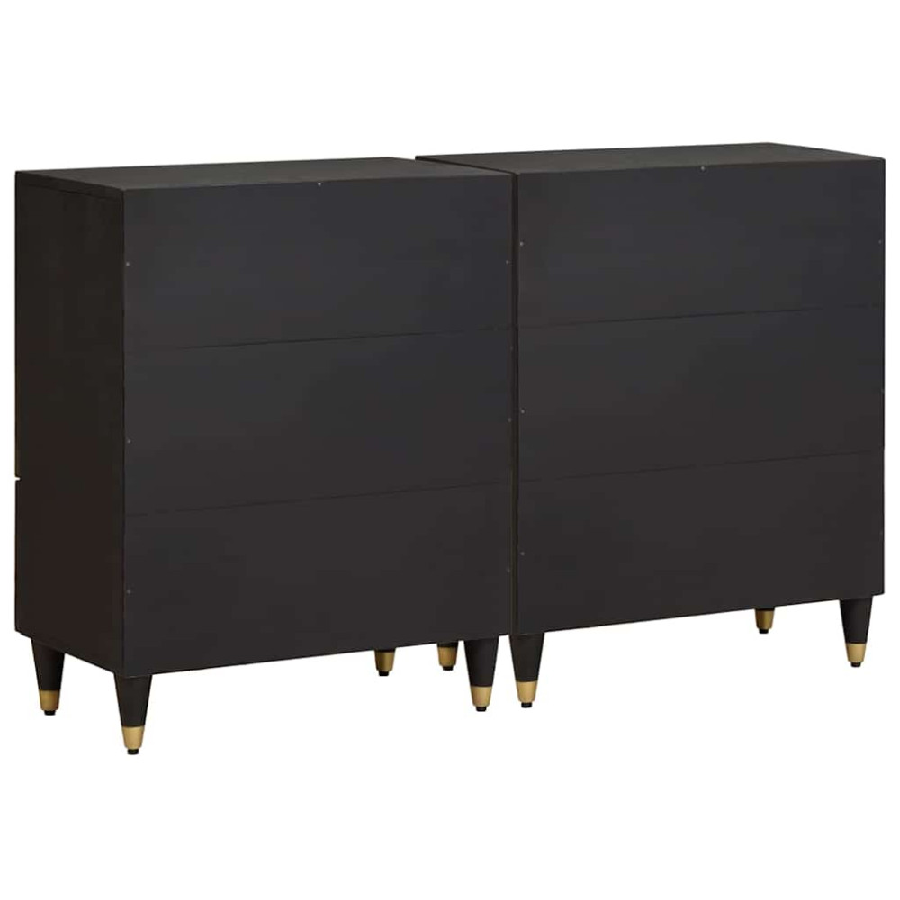 Produktbild för Sideboard med låda 2 pcs Svart 60 x 33 x 75 cm Massivt mangoträ
