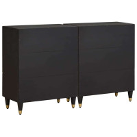 Produktbild för Sideboard med låda 2 pcs Svart 60 x 33 x 75 cm Massivt mangoträ