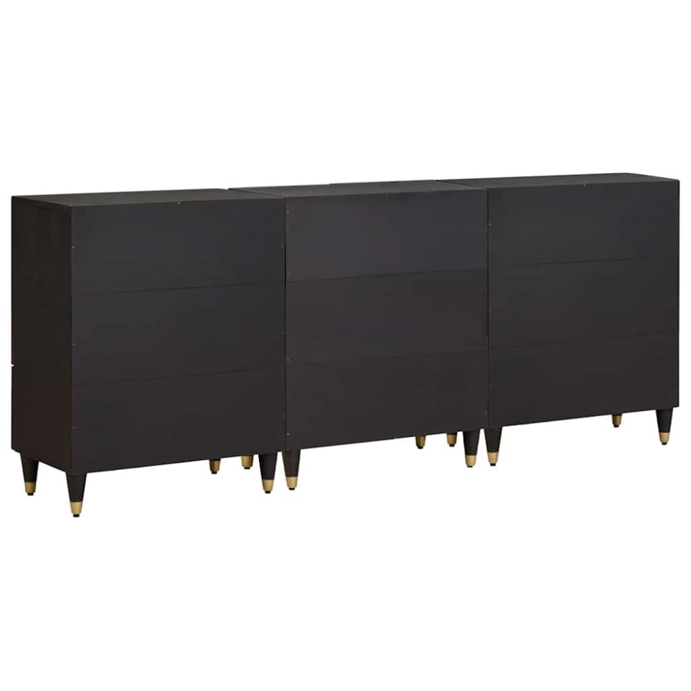 Produktbild för Badrumsskåpsset 3 pcs Svart 180 x 33 x 75 cm Massivt mangoträ