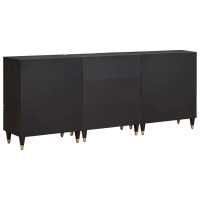 Produktbild för Badrumsskåpsset 3 pcs Svart 180 x 33 x 75 cm Massivt mangoträ
