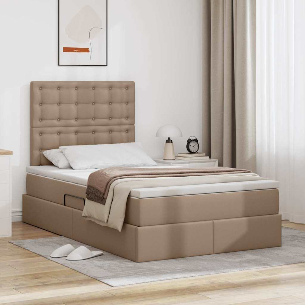 Produktbild för Förvaringssäng med huvudgavel Cappucino 120 x 200 cm Konstläder