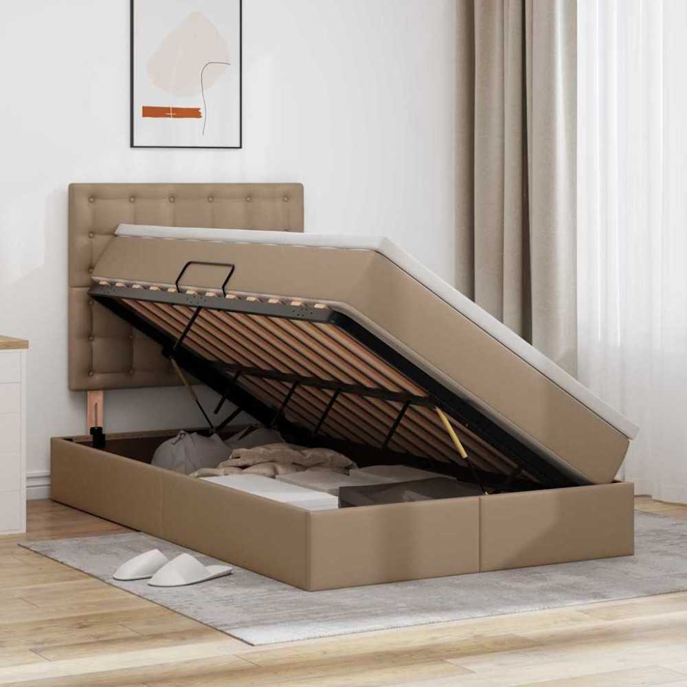 Produktbild för Förvaringssäng med huvudgavel Cappucino 120 x 200 cm Konstläder