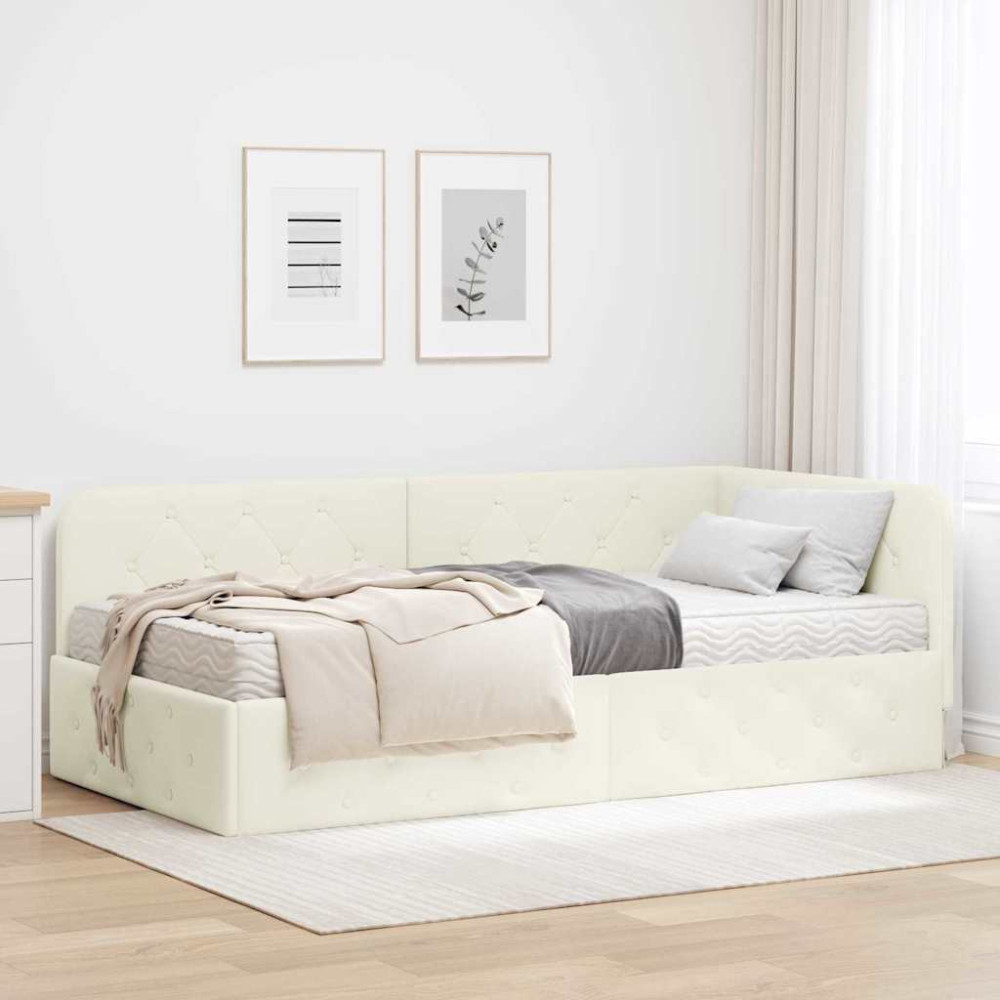Produktbild för Hörn Sängram Kräm 100 x 200 cm Sammet