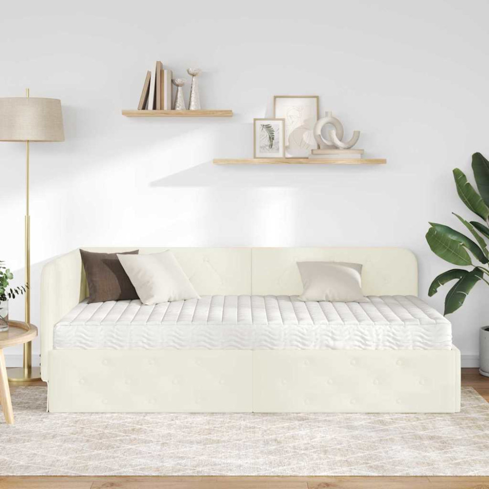 Produktbild för Hörn Sängram Kräm 100 x 200 cm Sammet