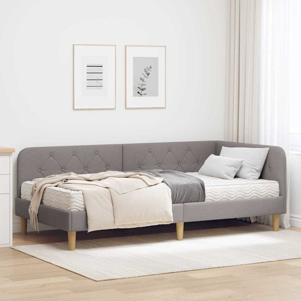Produktbild för Hörn Sängram Taupe 90 x 190 cm tyg