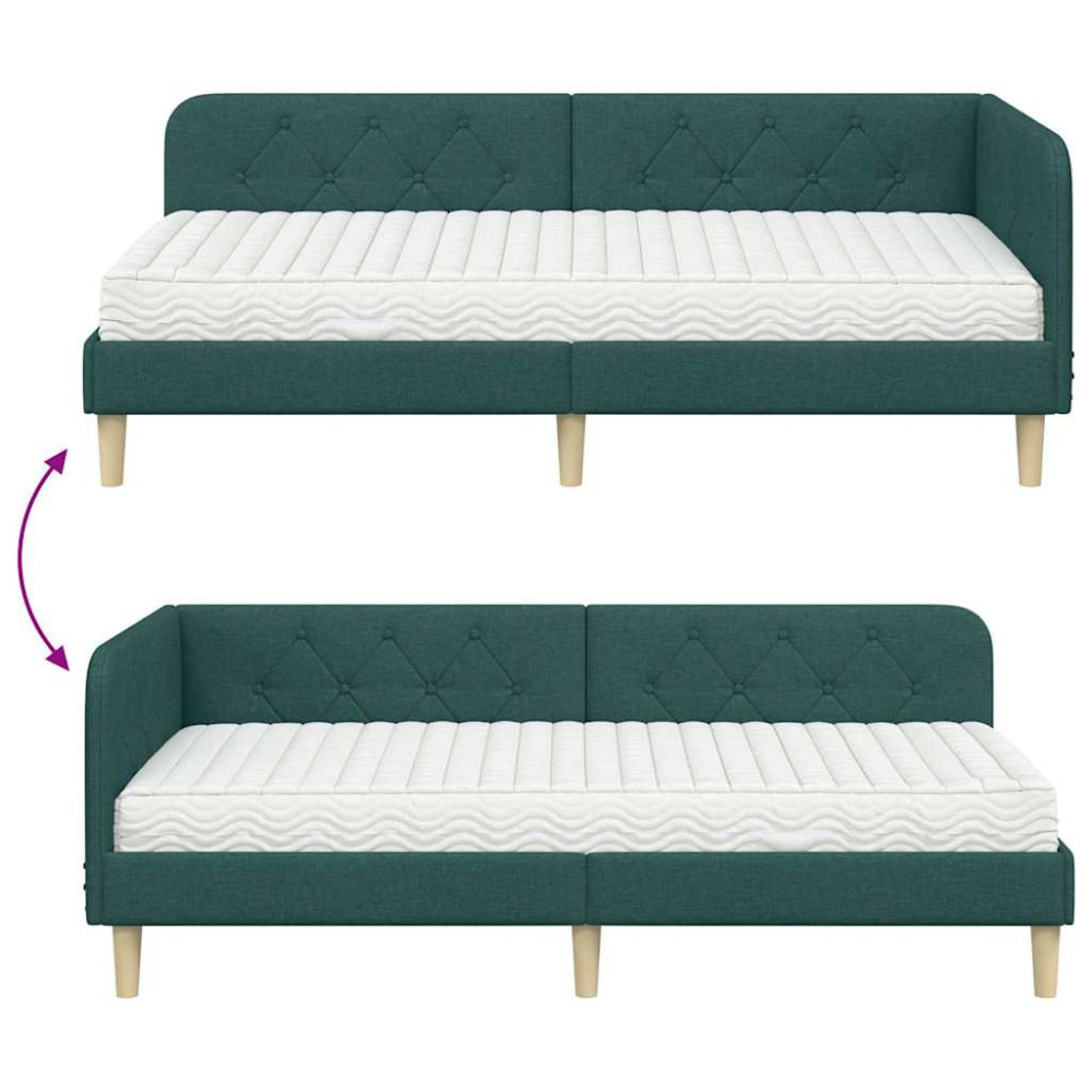 Produktbild för Hörn Sängram Mörkgrön 90 x 200 cm tyg