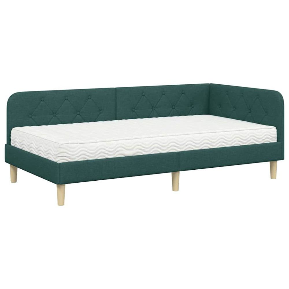 Produktbild för Hörn Sängram Mörkgrön 90 x 200 cm tyg