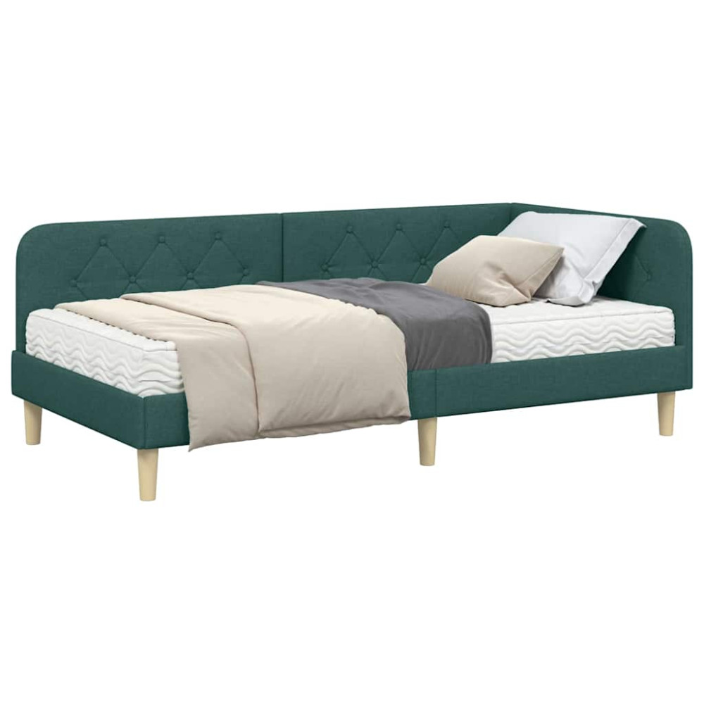 Produktbild för Hörn Sängram Mörkgrön 90 x 200 cm tyg