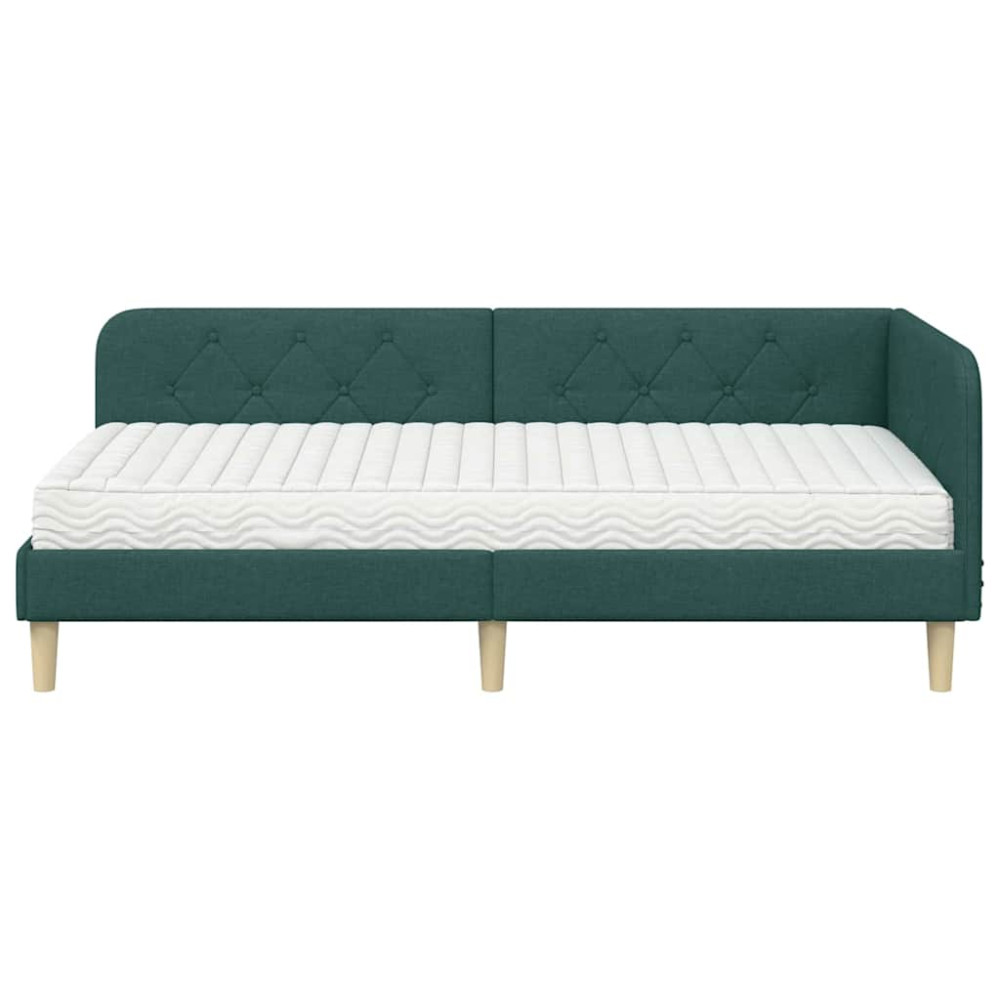 Produktbild för Hörn Sängram Mörkgrön 90 x 200 cm tyg