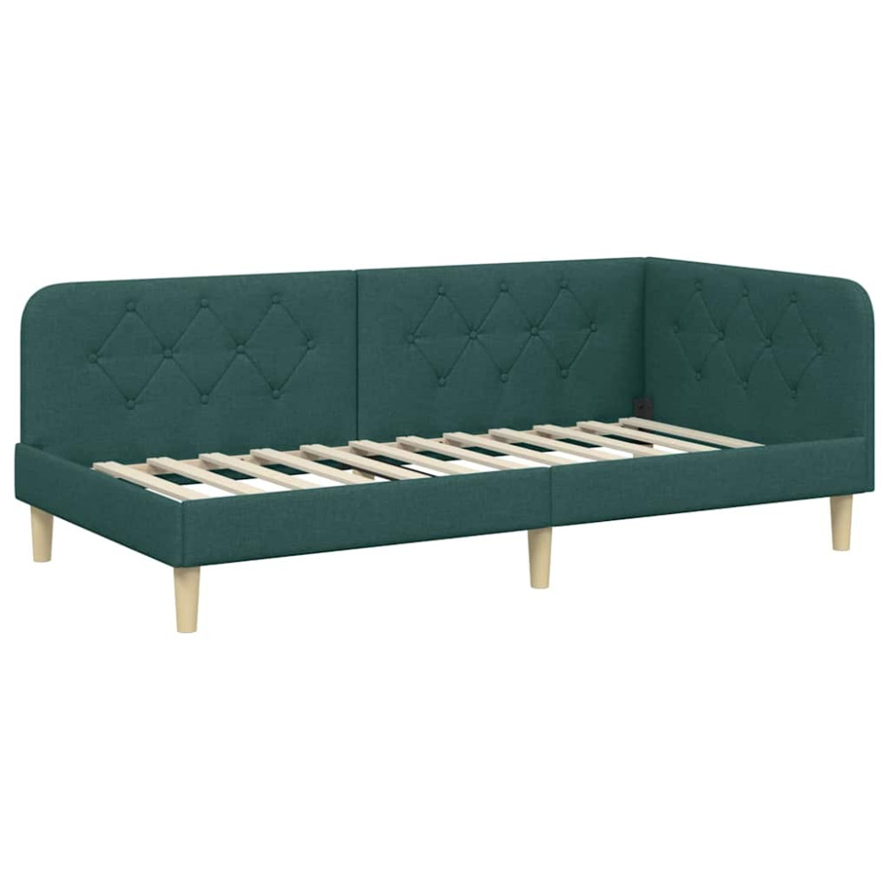 Produktbild för Hörn Sängram Mörkgrön 90 x 200 cm tyg