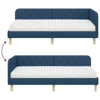 Produktbild för Hörn Sängram Blå 90 x 200 cm tyg