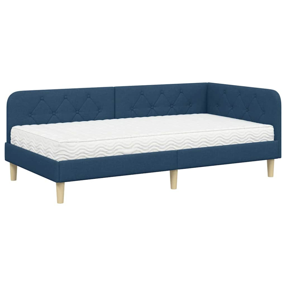 Produktbild för Hörn Sängram Blå 90 x 200 cm tyg