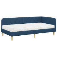Produktbild för Hörn Sängram Blå 90 x 200 cm tyg