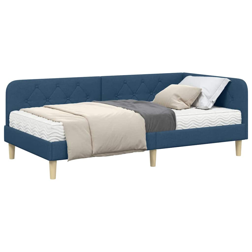 Produktbild för Hörn Sängram Blå 90 x 200 cm tyg
