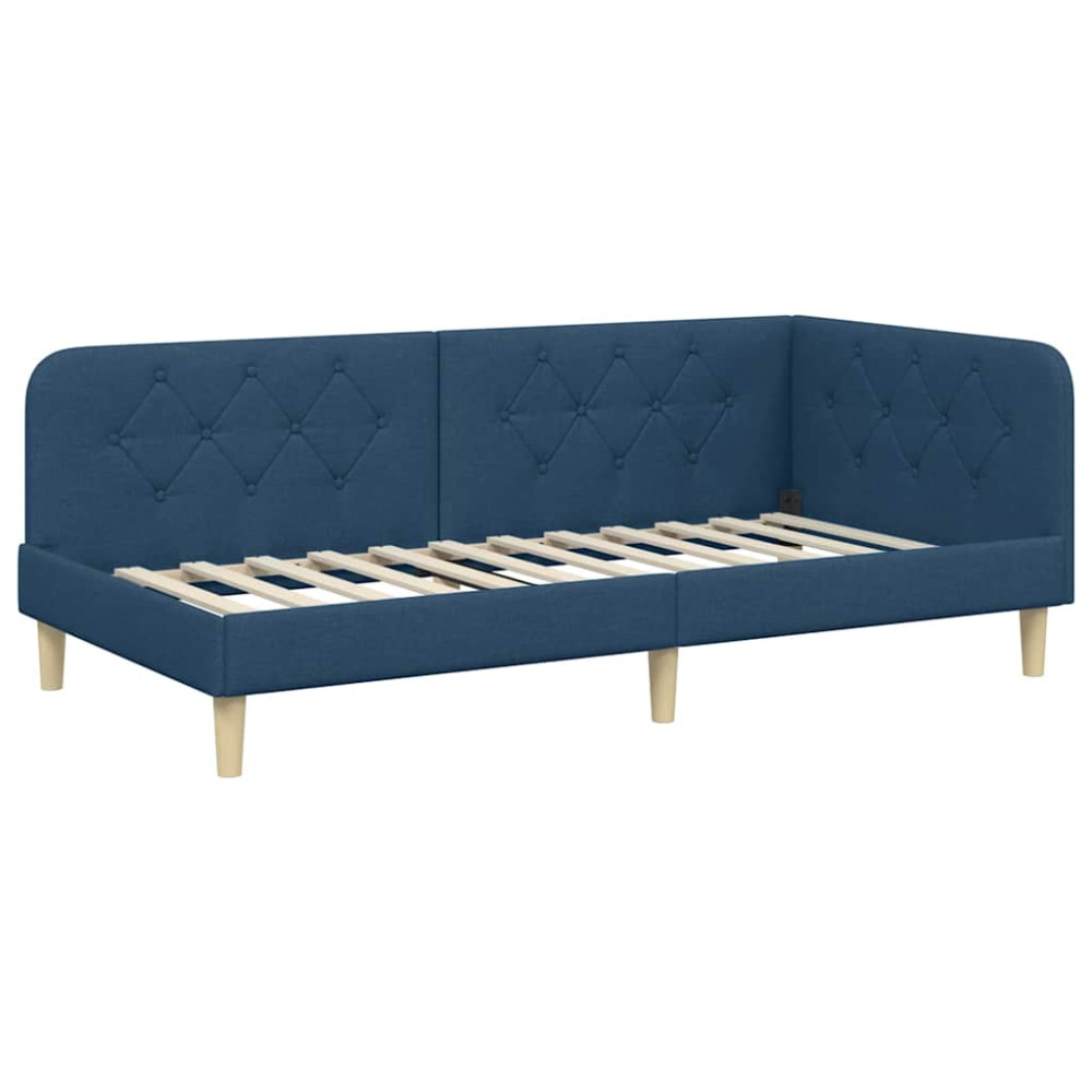 Produktbild för Hörn Sängram Blå 90 x 200 cm tyg