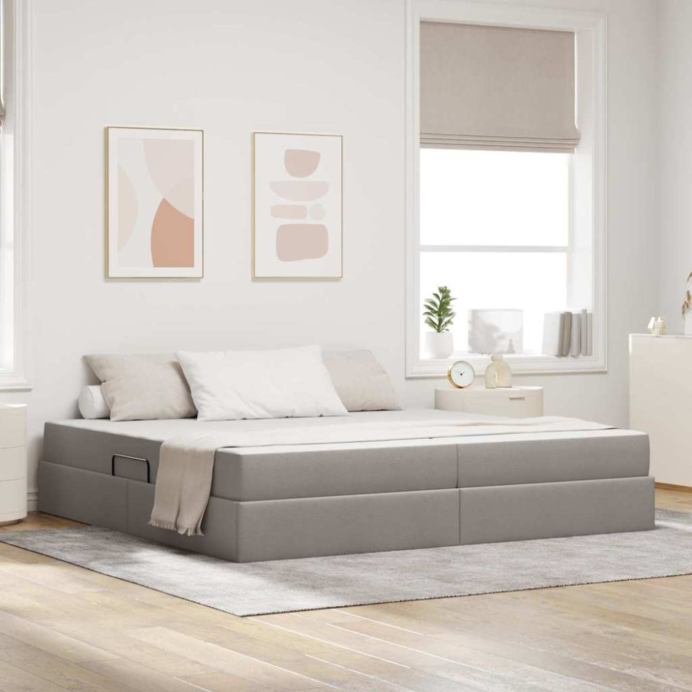 Produktbild för Förvaringssäng med madrass Taupe 200 x 200 cm Polyester
