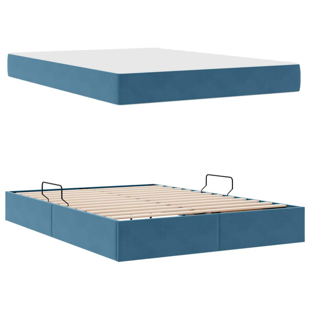 Produktbild för Förvaringssäng med madrass Mörkblå 140 x 200 cm Sammet