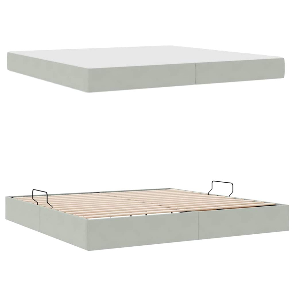 Produktbild för Förvaringssäng med madrass Ljusgrå 200 x 200 cm Sammet