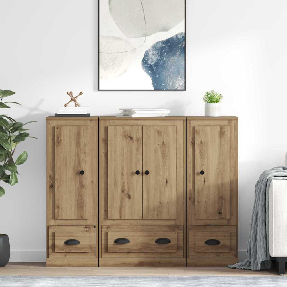 Produktbild för Skåp med låda 3 pcs Artisan Ek Konstruerat trä
