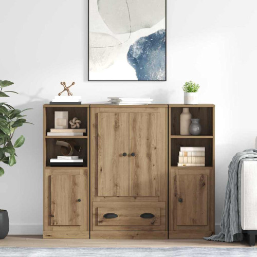vidaXL Skåp med låda 3 pcs Artisan Ek Konstruerat trä