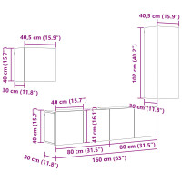 Produktbild för TV-skåp Väggmonterad 4 pcs Gammalt trä Konstruerat trä