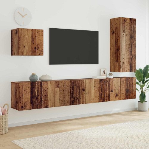 vidaXL TV-väggmodul Väggmonterad 5 pcs Gammalt trä Konstruerat trä