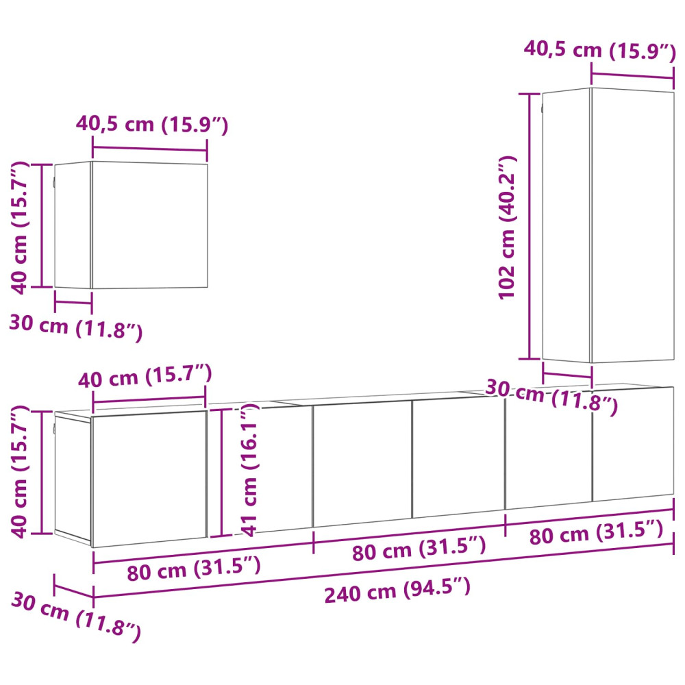 Produktbild för TV-väggmodul Väggmonterad 5 pcs Gammalt trä Konstruerat trä