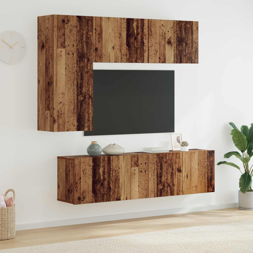 Produktbild för TV-väggmodul Väggmonterad 5 pcs Gammalt trä Konstruerat trä