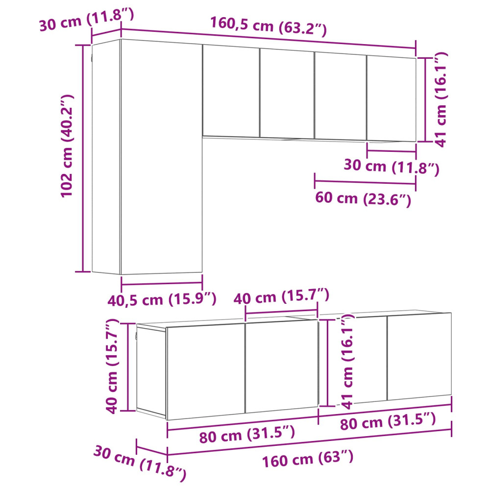 Produktbild för TV-väggmodul Väggmonterad 5 pcs Gammalt trä Konstruerat trä