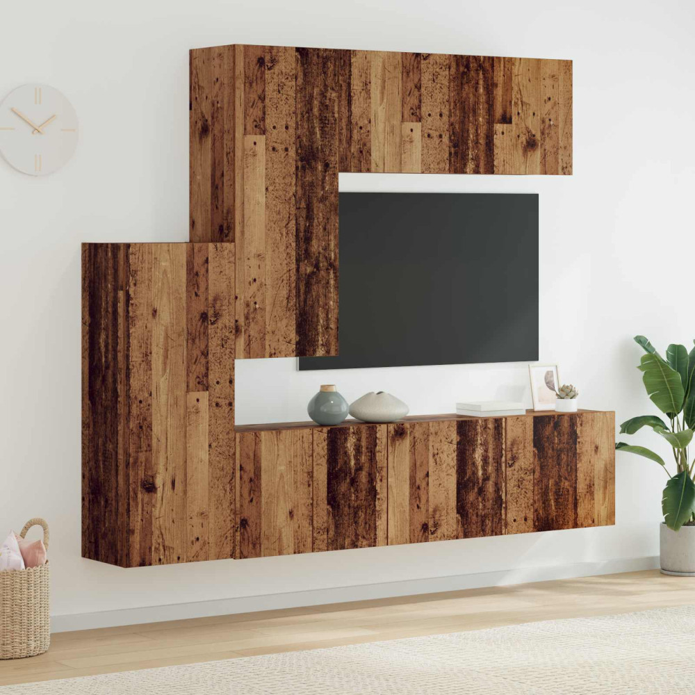 Produktbild för TV-väggmodul Väggmonterad 5 pcs Gammalt trä Konstruerat trä