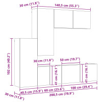 Produktbild för TV-väggmodul Väggmonterad 5 pcs Gammalt trä Konstruerat trä