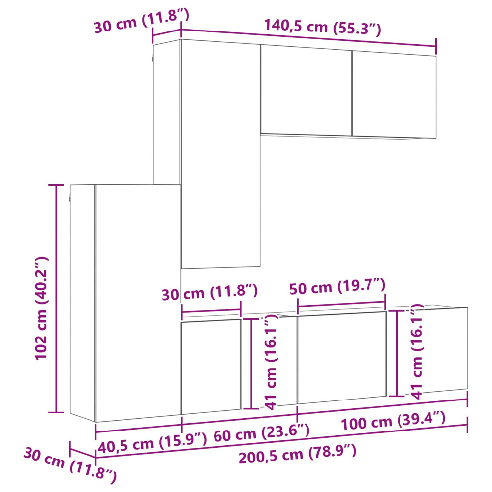 Produktbild för TV-väggmodul 5 pcs Artisan Ek Konstruerat trä