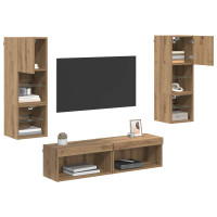 Produktbild för TV-väggmodul med LED -remsljus 6 pcs Artisan Ek Konstruerat trä